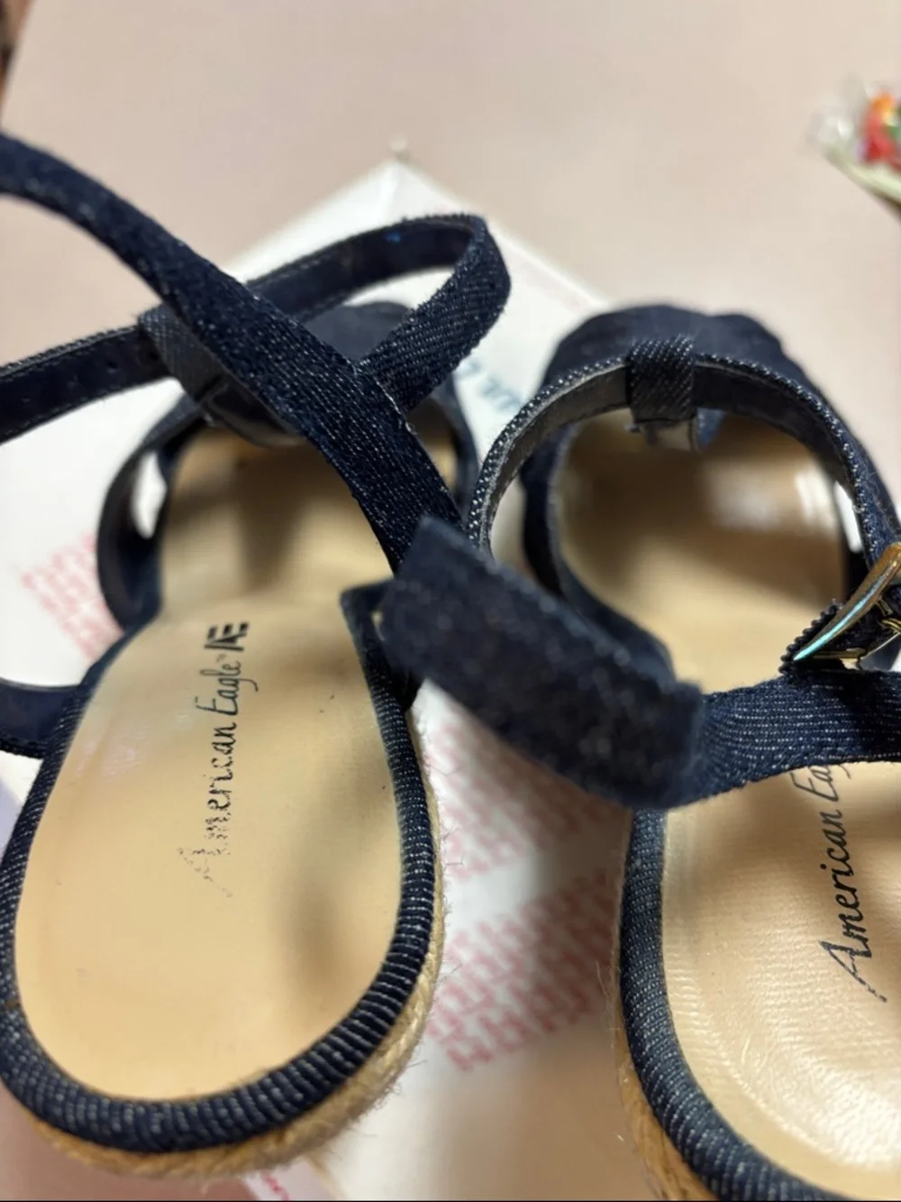 American Eagle Outfitters Dark Blue Denim Espadrille Wedge Sandals - Picture 4 of 7